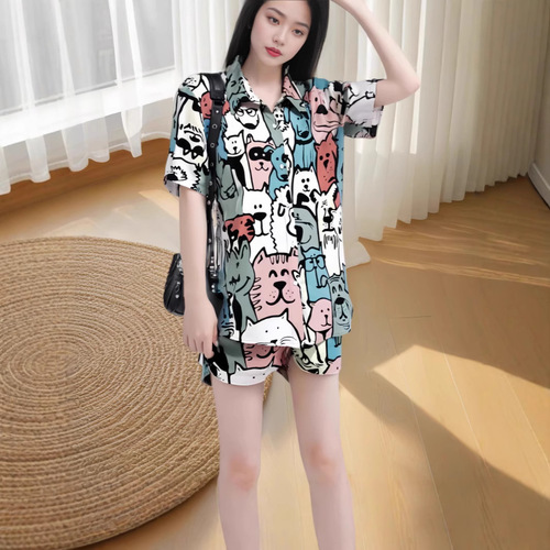 Summer Ice Silk Women's Shirt Fashion Real Silk Texture Printed Beach Shirt Vacation High-End Collar Shirt New Home