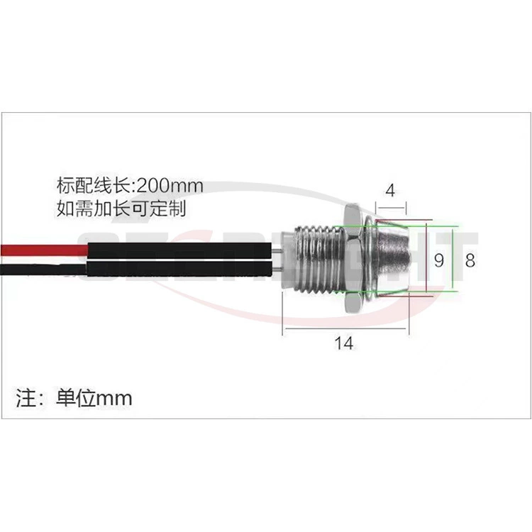 LED-индикаторная металлическая лампа, 12В, 8 мм
