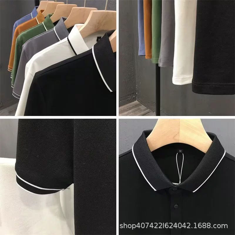 Поло summer silk в ретро стиле, мужская короткий рукав, отдых, M–5XL, разноцветные