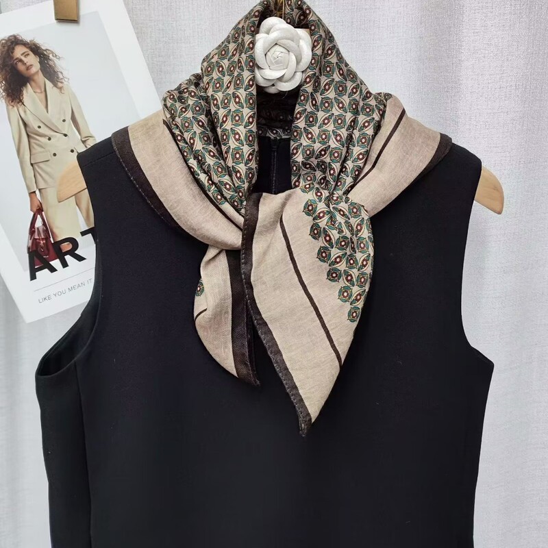 Double-Sided Printed 68X68 Square Scarf, Silk Scarf, French-Style Neck Scarf, Decorative Scarf, Hair Tie, Multi-Purpose Silk Scarf