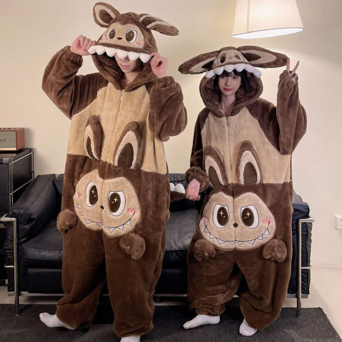 2025 nueva pareja unida hombre pijama de invierno peluche extraño lindo dibujos animados chica ropa de casa conjunto