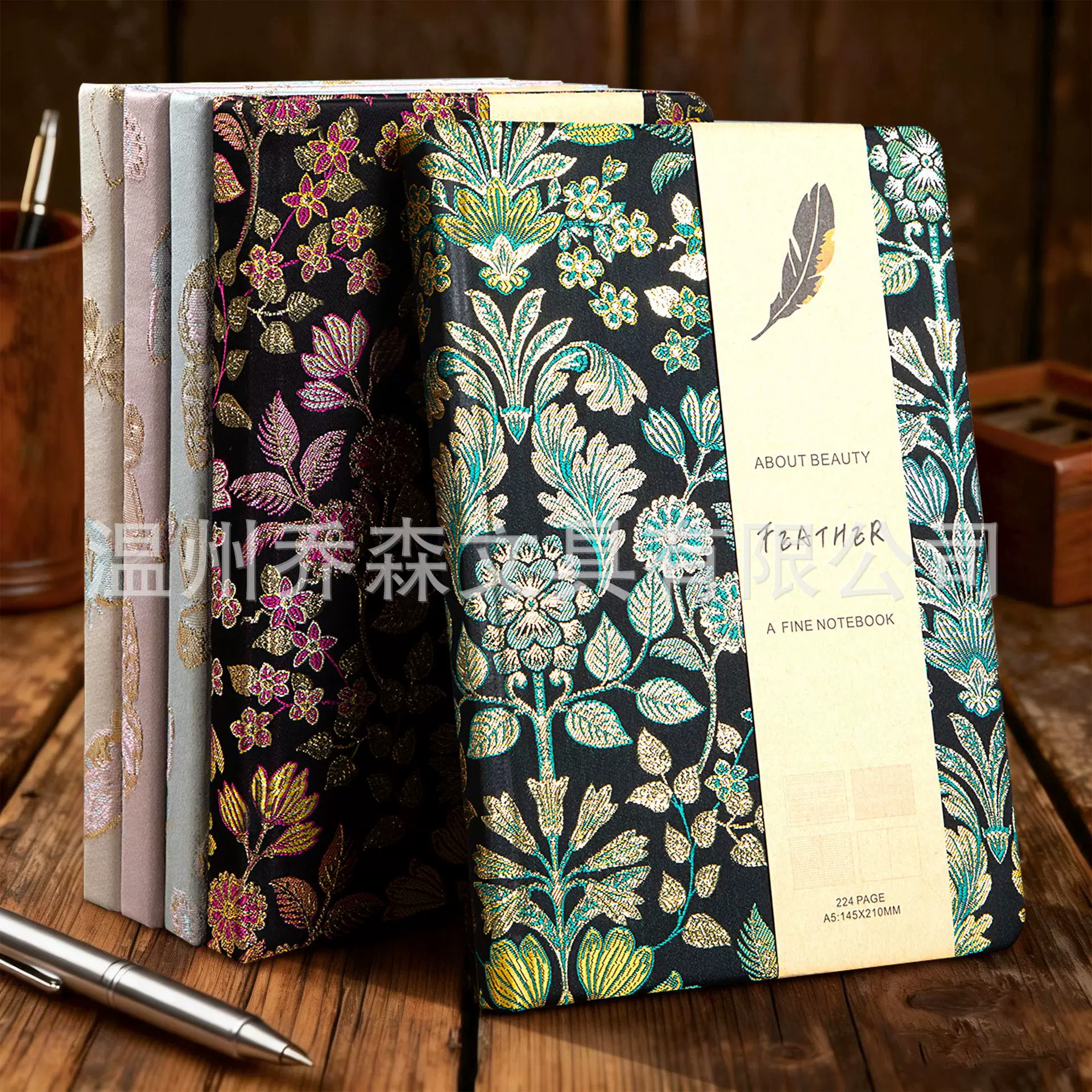 temu爆款A5英文刺绣手账规划本商务办公网格点阵页笔记本记事本