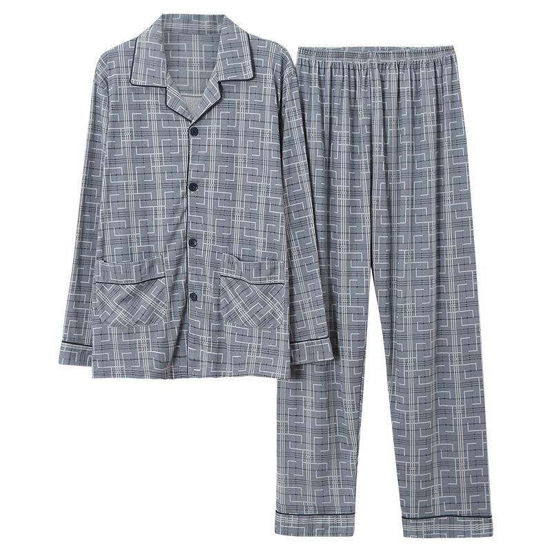 Primavera y otoño pijamas de los hombres de mediana edad papá cardigan 100% algodón de manga larga de los hombres viejos más tamaño homewear traje