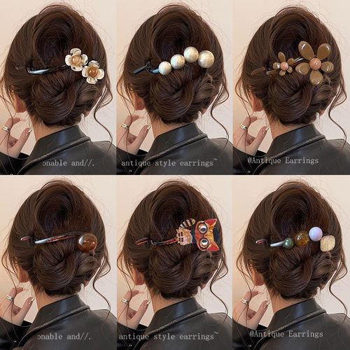 High-end Pearl Twist Hairpin for Women's Korean Simple Back of the Head Bun Hairpin Half-tied One-line Clip Hair Accessory 