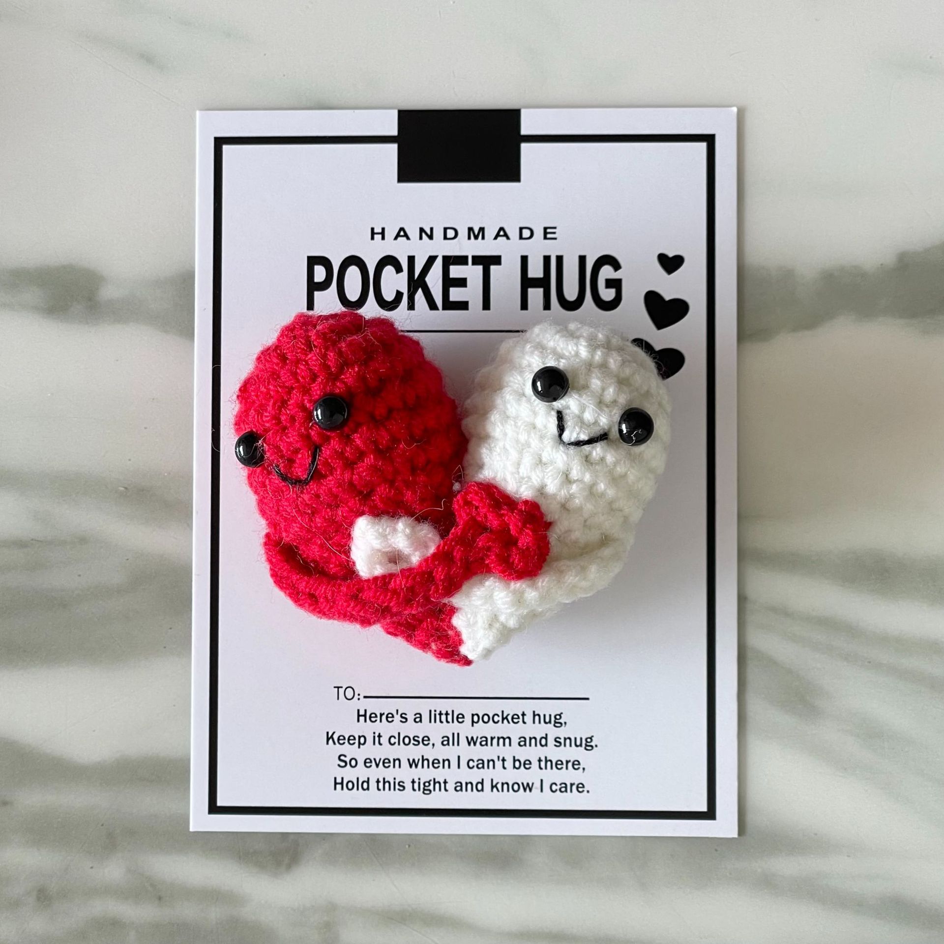 Transfronterizo nuevo amor hecho a mano de punto de ganchillo corazón bolsillo abrazo tarjeta de felicitación pequeño regalo