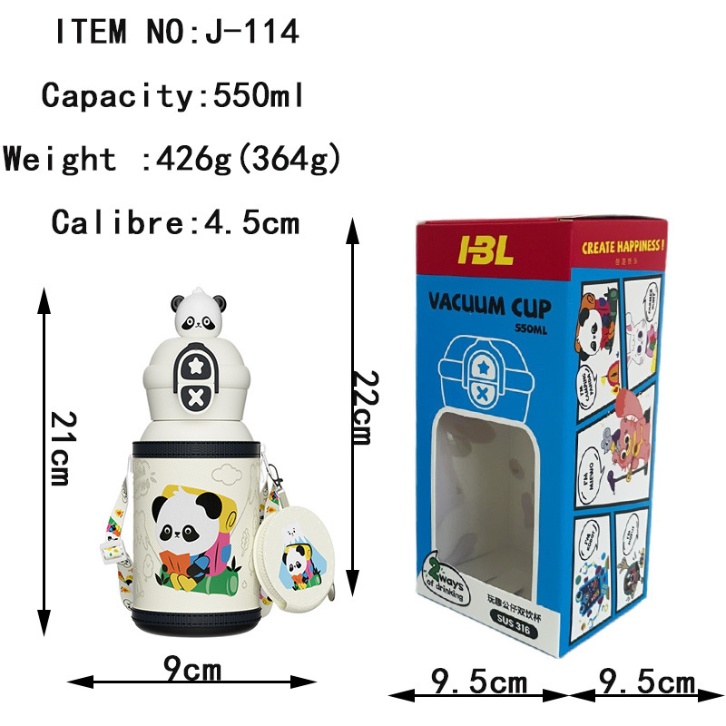 Muñeca portátil al aire libre taza de agua doble boca botella de paja de acero inoxidable vacío taza de aislamiento térmico para niños