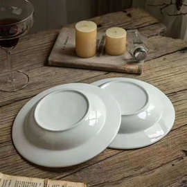 ins风简约螺纹帽盘汤盘面西餐盘网红纯白陶瓷家用菜盘子工厂外贸