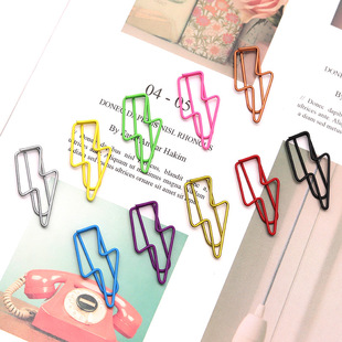 Lightning shape color paper clip metal shaped paper clip candy color office stationery paper clip bookmark