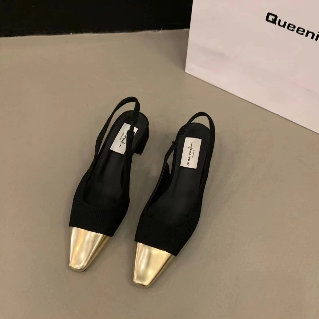 Женские сандалии Baotou в французском стиле с небольшим ароматом, летние новые стильные сандалии на среднем каблуке и шлепанцы, рабочая обувь для поездок на работу