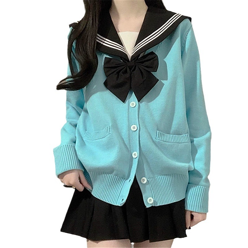 Primavera y otoño JK uniforme con cuello en V punto cardigan suéter de las mujeres japonés estilo universitario color sólido abrigo fino todo partido manga larga superior image 7