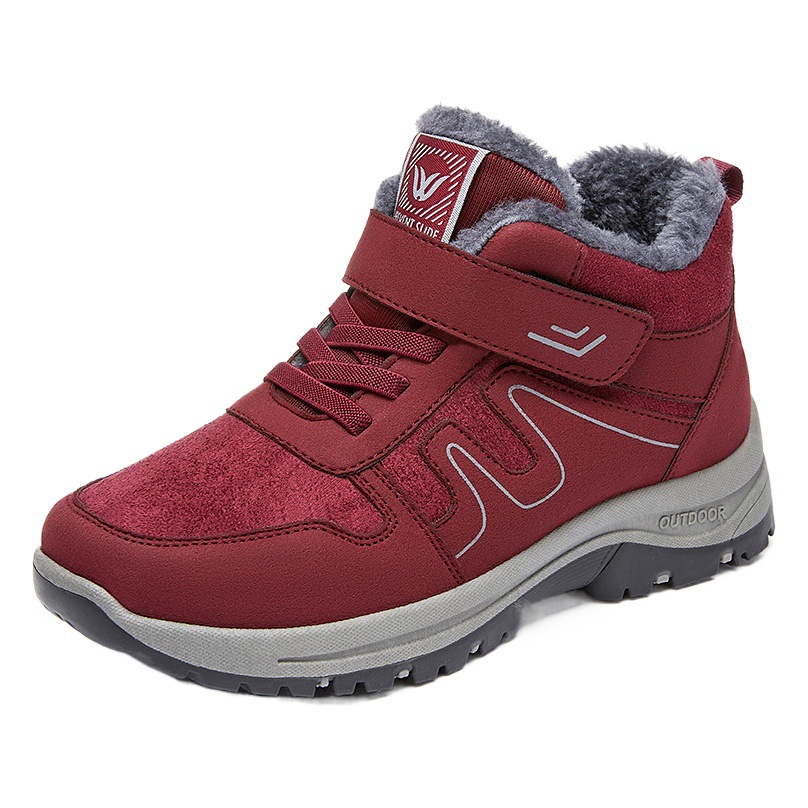Zapatos de algodón, botas de nieve, botas de invierno con velcro para mujer, botas de algodón con forro polar y engrosadas, botas cortas cálidas de suela gruesa, botas cómodas para exteriores