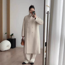 羊绒羊毛双面呢大衣女2025秋冬新款松弛翻领通勤高级感中长款大衣