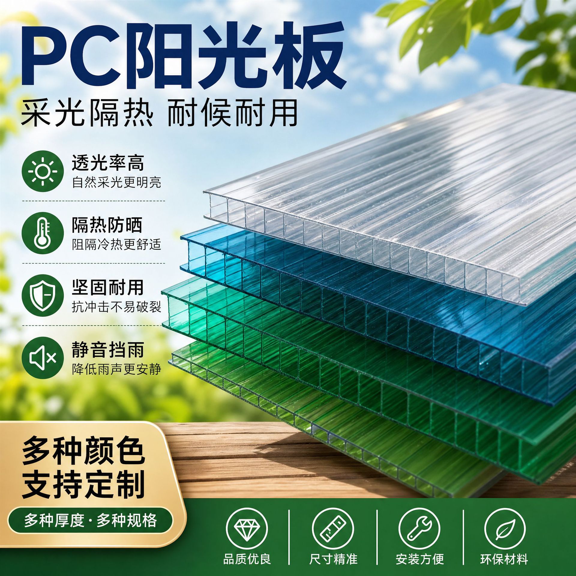 普特卡布隆阳光板pc空心阳光板  PC塑料隔音板遮阳 蜂窝透明阳光