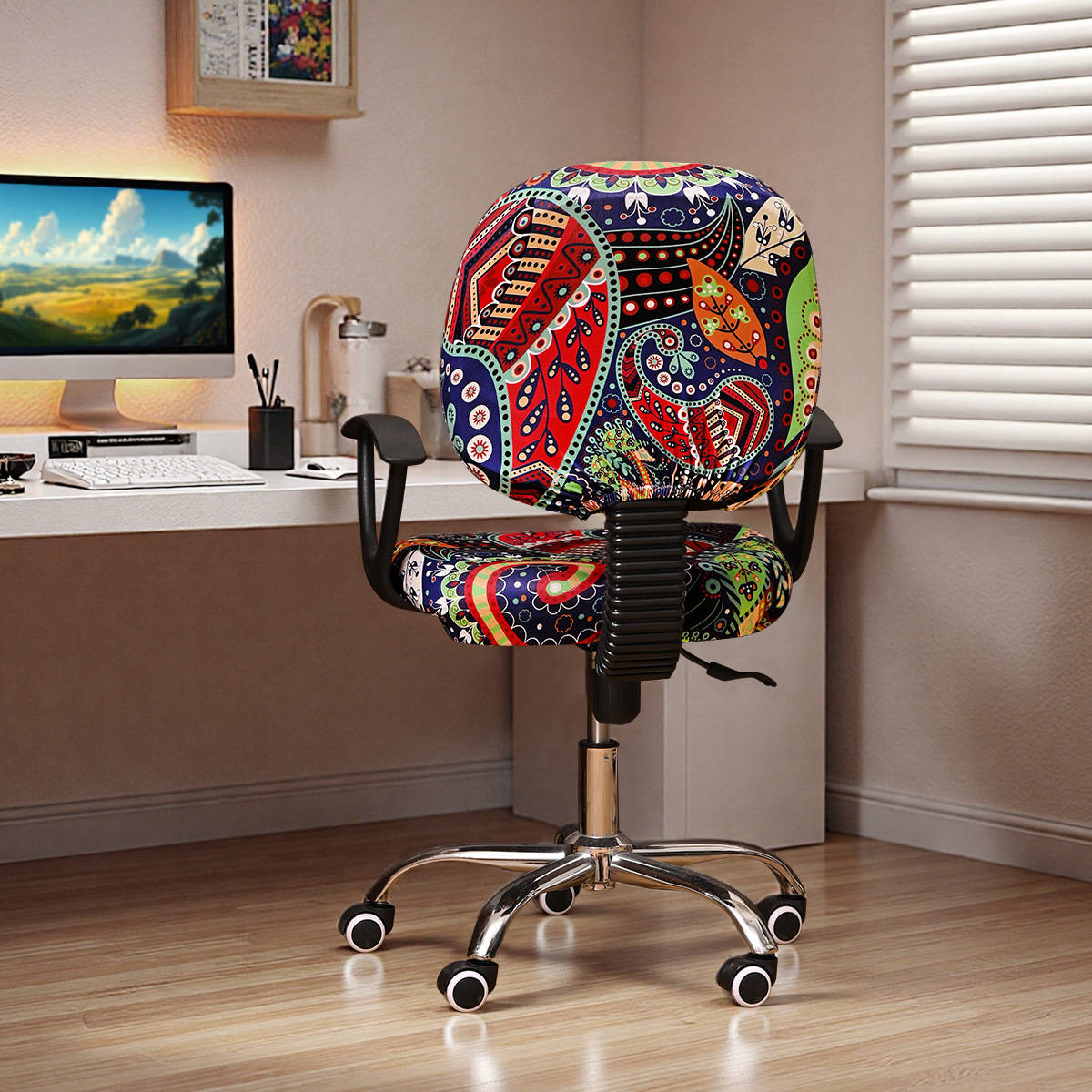 Amazon elástico transfronterizo impermeable anacaju flor impresa cubierta de silla dividida cubierta de silla de oficina universal TEMU