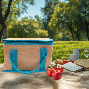 Jute Picnic Lunch Takeaway Insulated Bag Waterproof Coated Linen Bag Commuter Bag