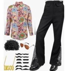 Men's 1970s Disco Fashion Retro Floral Shirt and Bell Bottom Pants Two-Piece Stage Performance Costume Set