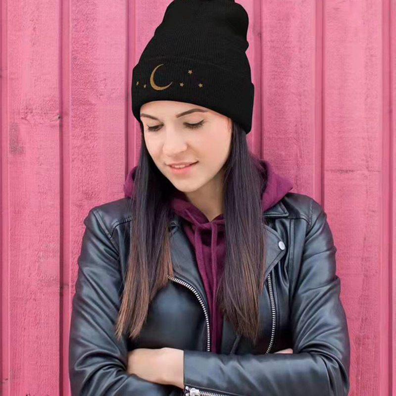 Unisex Fashion Star Moon Embroidery Crimping Wool Cap display picture 1