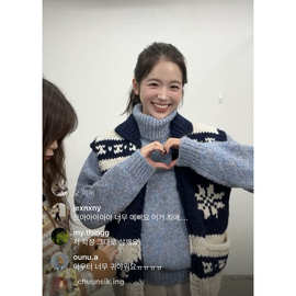 现 2025冬季新款韩国设计师sie*ne氛围感保暖高领杂色毛衣