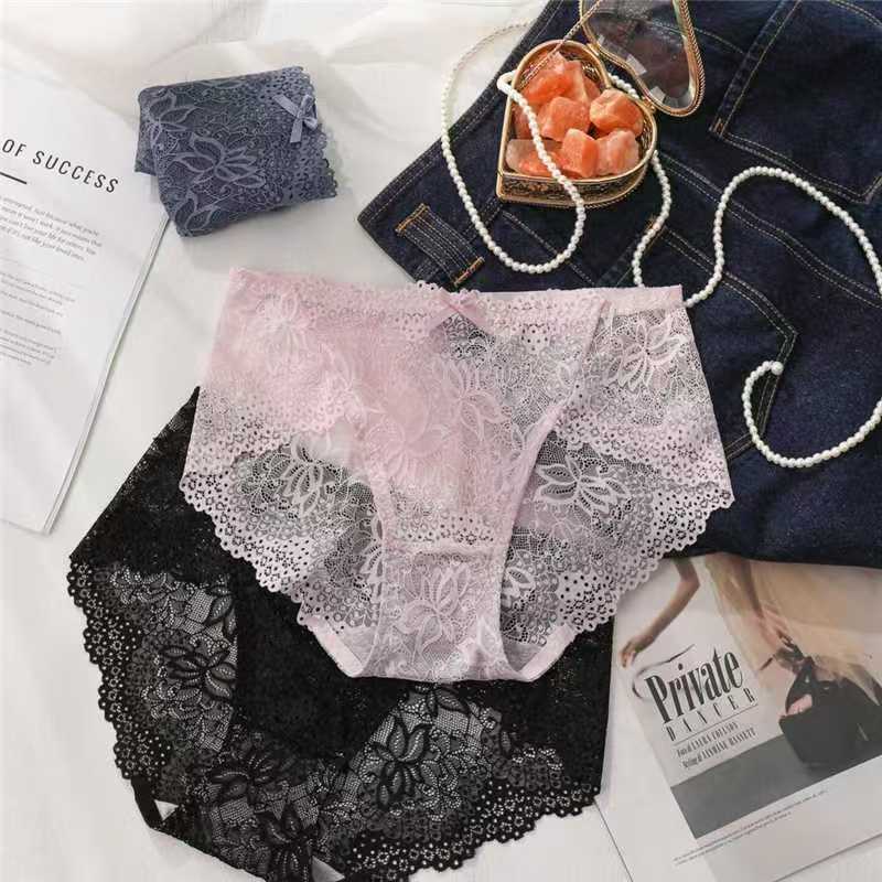 Sexy floral lace panties for women, mid-low waist, cross hollow-out straps, pure desire triangle briefs, 7A antibacterial pure cotton crotch Sexy floral lace panties for women, mid-low waist, cross hollow-out straps, pure desire triangle briefs, 7A antibacterial pure cotton crotch