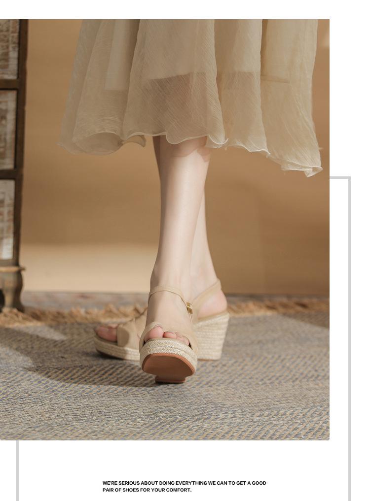 Sandal cao gót nữ hở mũi đế xuồng gót cao 9 cm, quai ngang đan dây thừng — Xanh lá cây nhạtcolor chi tiết 11