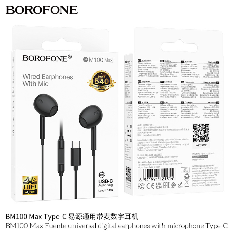 BOROFONE BM100 auriculares digitales tipo-C / 3.5mm para teléfonos móviles Android IP