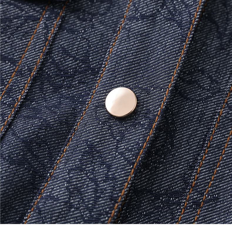 Váy liền denim jacquard cổ điển dáng dài vừa thắt eo tôn dáng — Màu xanh đậm chi tiết 12