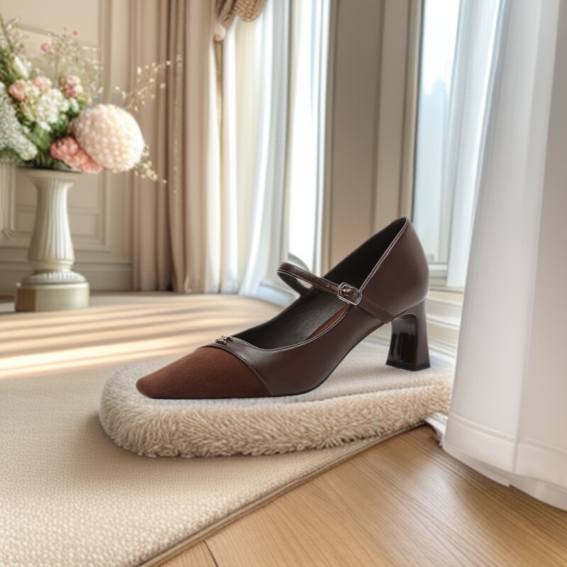 Thick-Heeled High-Heeled Shoes for Women, Retro Brown Shallow High-Heeled Shoes, Square-Toe Slip-On Soft Leather Commuting Shoes for Women That Are Not Tiring for the Feet Thick-Heeled High-Heeled Shoes for Women, Retro Brown Shallow High-Heeled Shoes, Square-Toe Slip-On Soft Leather Commuting Shoes for Women That Are Not Tiring for the Feet