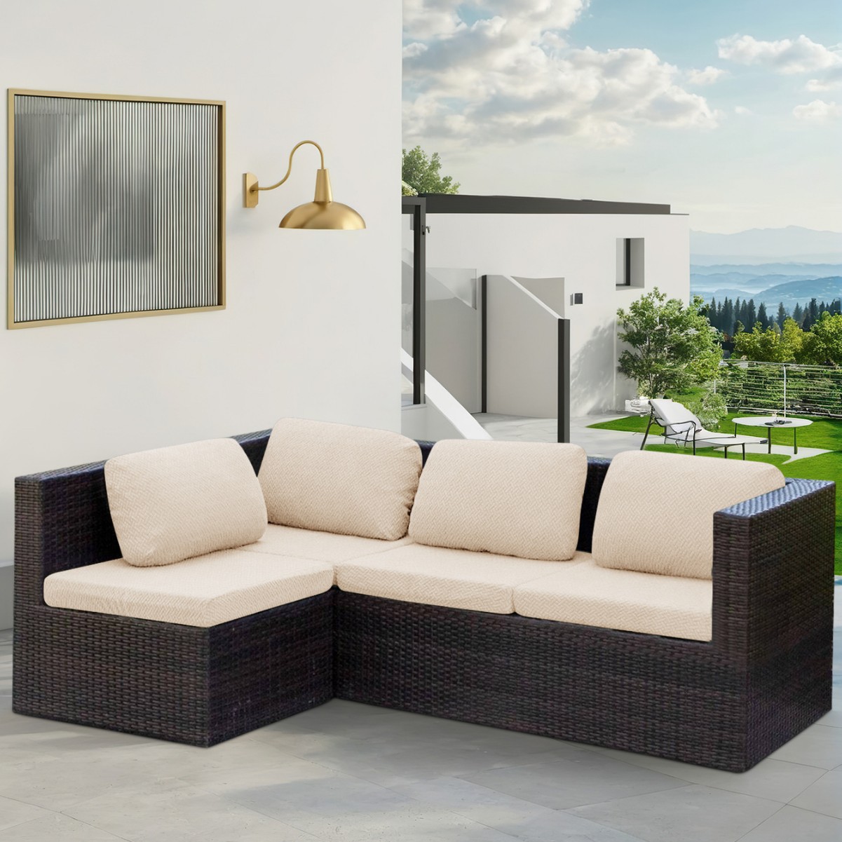 Transfronterizos T-shaped al aire libre impermeable estriado sofá elástico cojín cubierta todo incluido sofá general sofá en stock