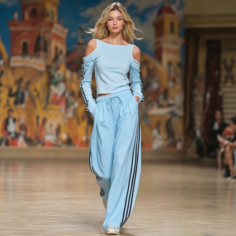 2026 European and American cross-border summer new off-shoulder casual fashion long-sleeve top and pants set for women's vacation wear 2026 European and American cross-border summer new off-shoulder casual fashion long-sleeve top and pants set for women's vacation wear