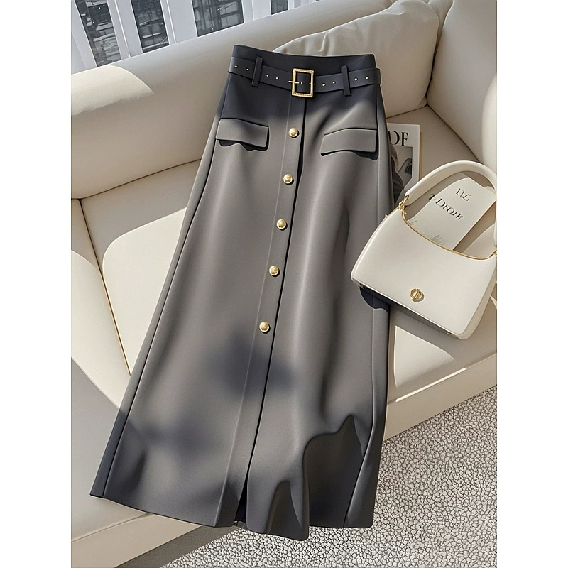 В этом году популярная темно-серая юбка-бюст