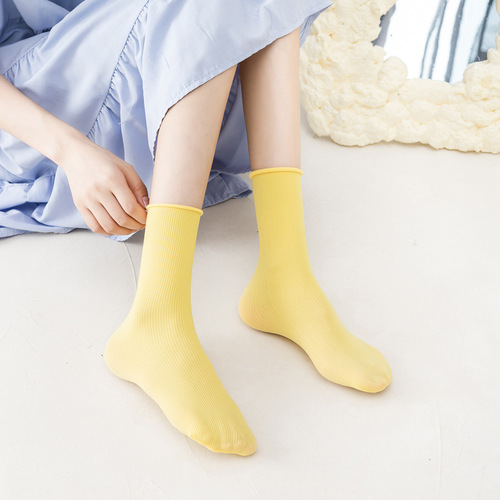 Pure Color Women's Socks, Thin Ice Socks, Summer Mid-Calf, Velvet Japanese Style Pile Socks, Breathable Candy Socks Wholesale