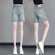 夏季女款牛仔短裤2024年新款蓝色女士软五分45分高端刺绣花热裤子