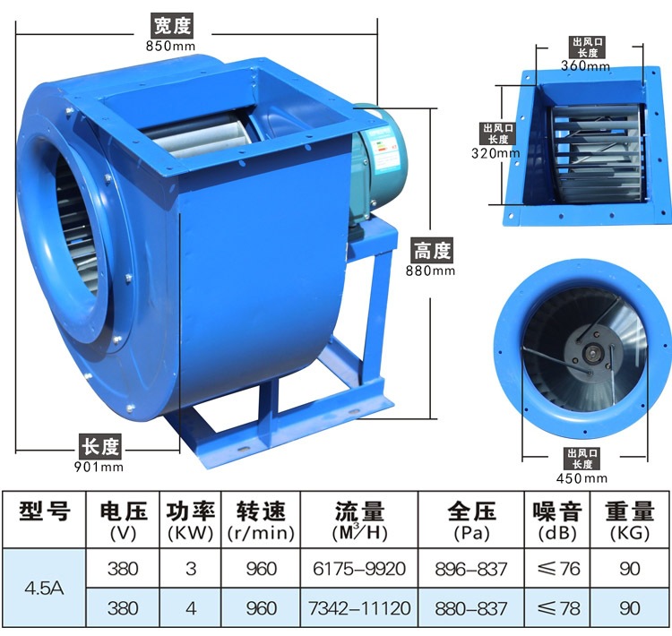 现货九洲普惠11-62-5A多翼式离心风机厨房排油烟净化器