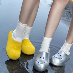 【在庫あり】韓国ニッチデザイン スマイリーフェイス 厚底ビルケンシュトックシューズ レディース アウター 新作 包頭ミュール ハーフスリッパ