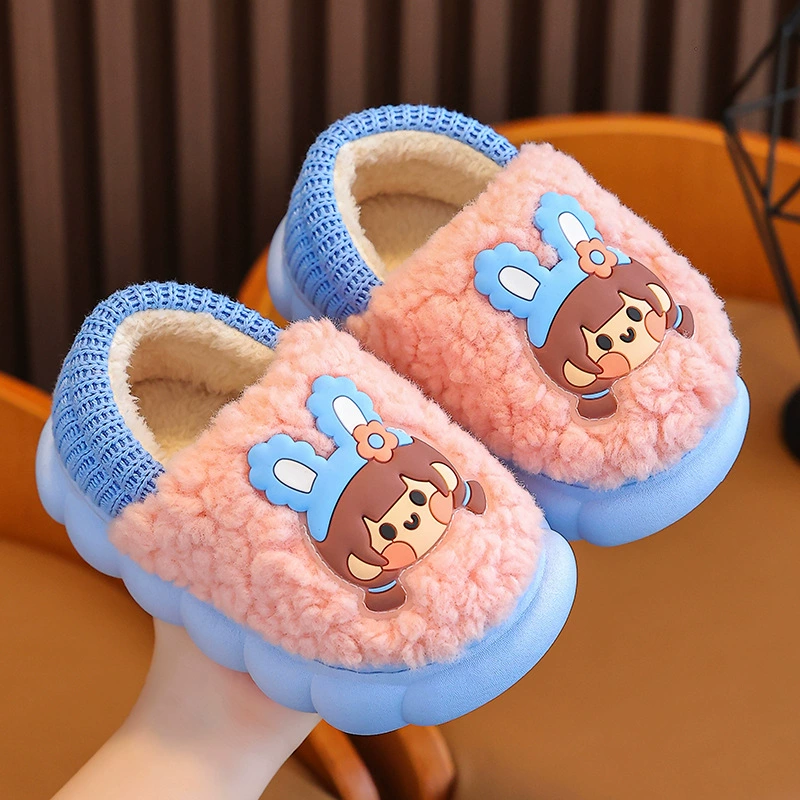 Детские хлопковые тапочки, осенне-зимние домашние теплые меховые туфли для девочек и мальчиков, милые тапочки принцессы для маленькой девочки