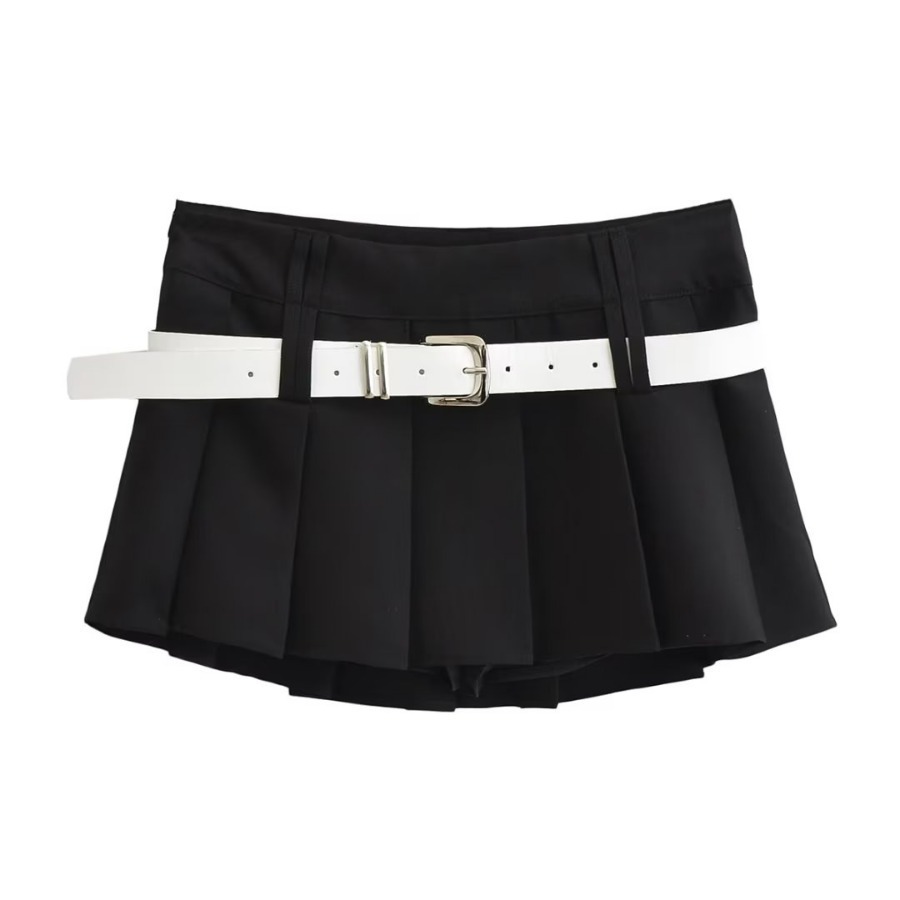 Ropa de mujer Falda plisada estilo universitario con cinturón para mujer Verano 2023 Nueva falda con diseño antiexposición Falda corta de cintura baja para chica sexy_voghion.com