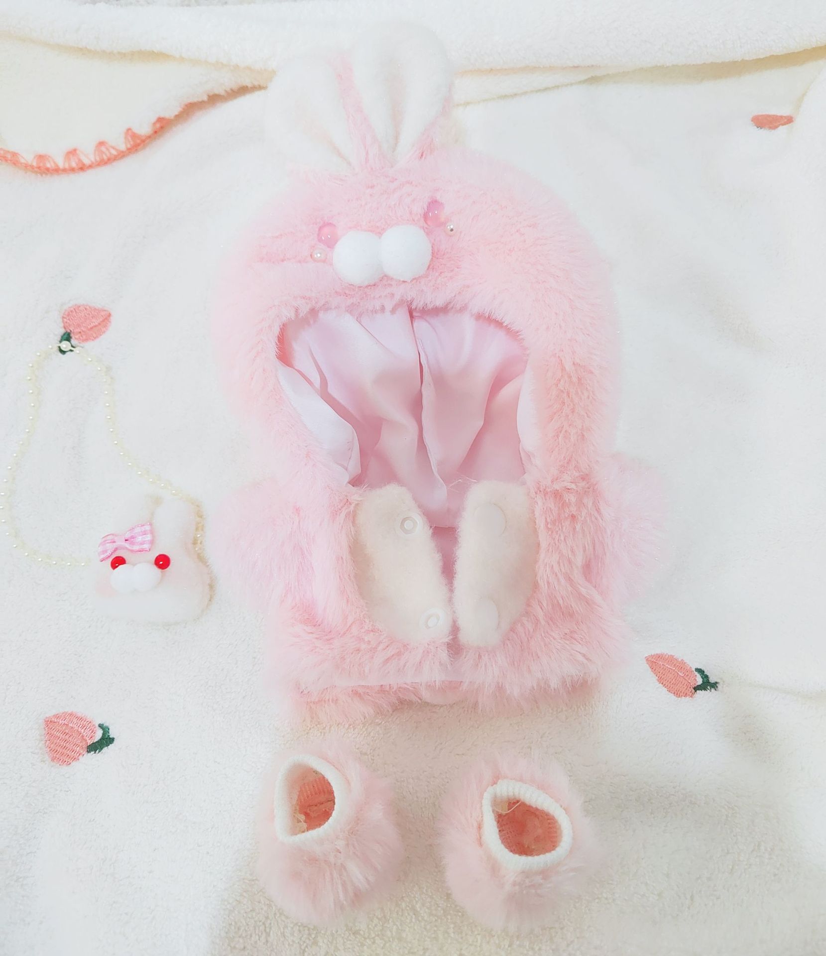 20cm algodón muñeca conejo ropa Rosa Orejas de conejo felpa bolsa de zapatos traje