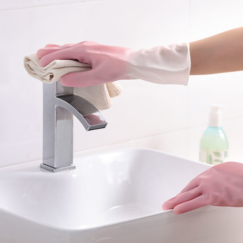 Transparent white two-color dishwashing gloves for women kitchen rubber latex laundry clothes waterproof plastic rubber leather housework dishes