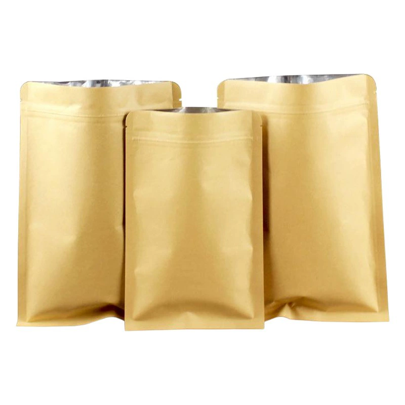 Алюминированный мешок Kraft бумажный плоский мешок Kraft бумажный Ziplock мешок коричневый сахар чай запечатанный мешок упаковки еды алюминизированный мешок фольги
