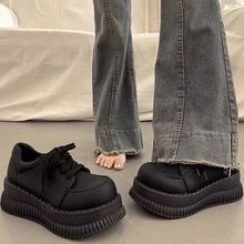 圆头超轻厚底增高休闲单鞋小个子小皮鞋2025秋季新款黑色松糕鞋女