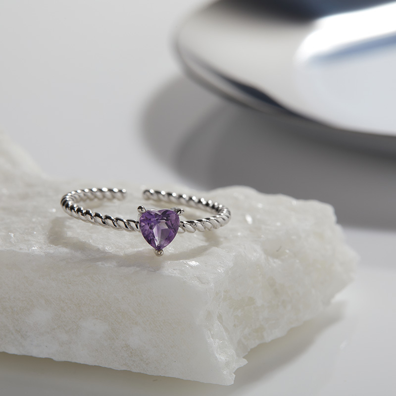 Couple Gender 925 Sterling Silver Colored Gems Heart Shape Rings