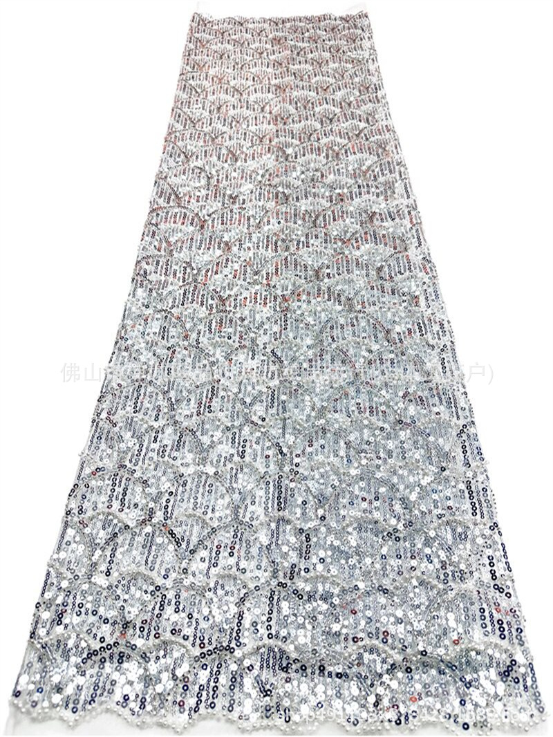 Tejido de bordado de perlas de alta fijación, tela de bordado tridimensional, cheongsam, vestido de noche, vestido de brindis, tela bordada