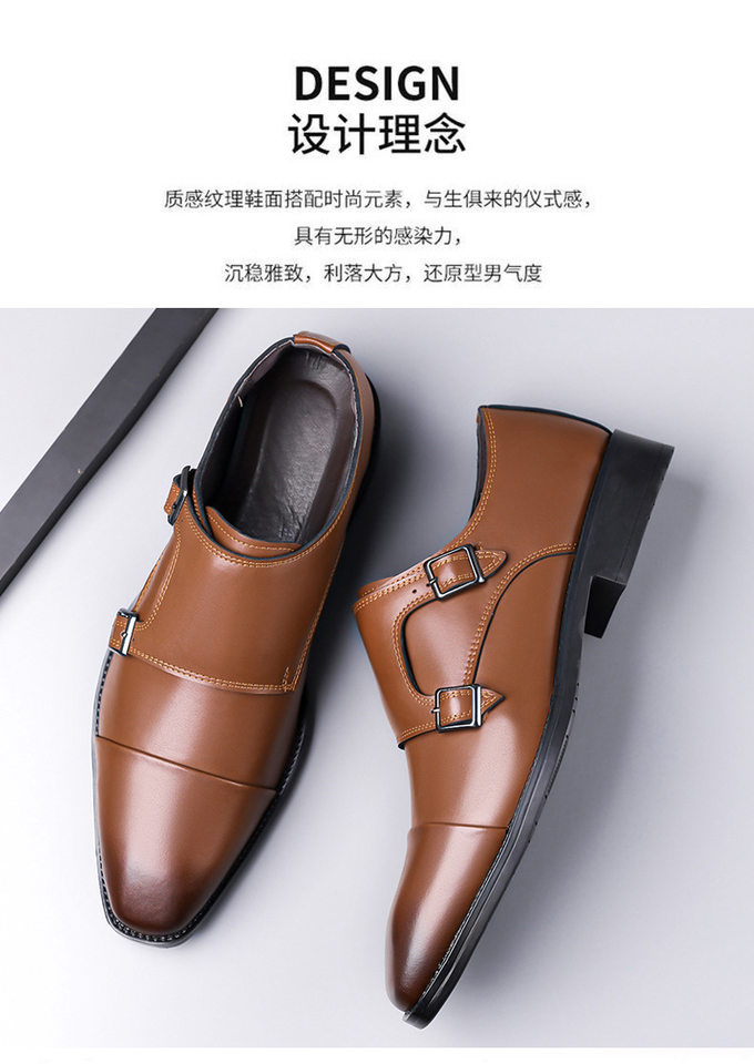Giày da nam công sở Oxford mũi nhọn ba khoanh, khóa móc, cổ thấp, form rộng — Màu nâu, Màu đen chi tiết 12