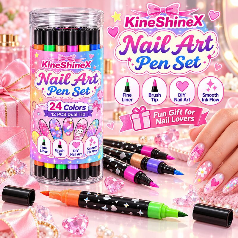 KineShineX24-color nail art pen set, 12 pieces, double-ended design, DIY nail painting pen set