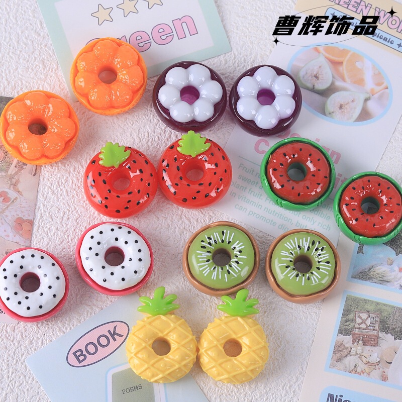 Original fruit strawberry watermelon donut diy keychain phone case beauty resin accessories cross border