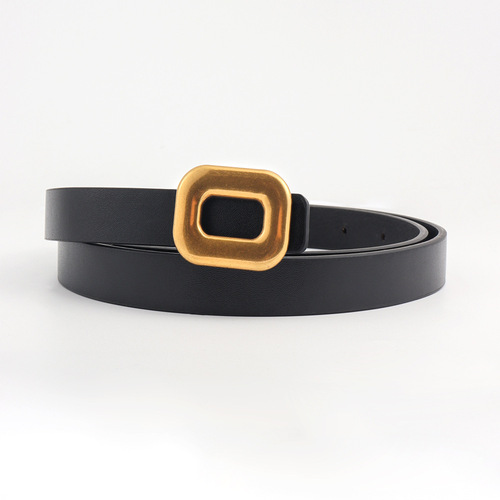 Summer new thin bronze square buckle belt for women PU decorative belt versatile slim waist fashionable