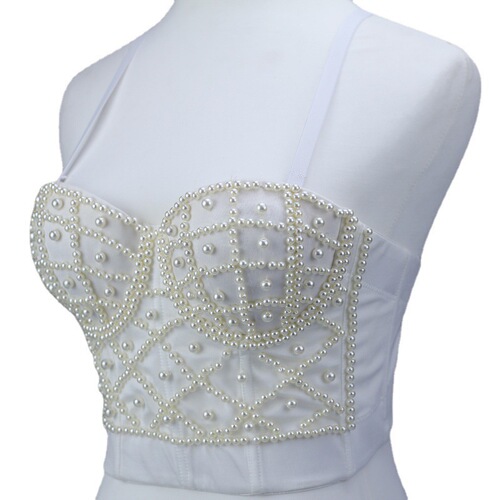 Factory direct sales pearl camisole women's outer wear ins fashionable back exposed navel sexy short tube top women's summer
