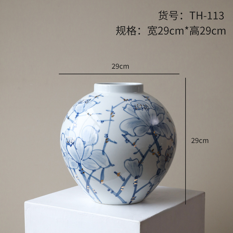 セラミック花瓶新しい中国風青と白の磁器研究デスクトップフラワーアレンジメント装飾品水耕栽培可能ボーグラックカウンター装飾花器|undefined
