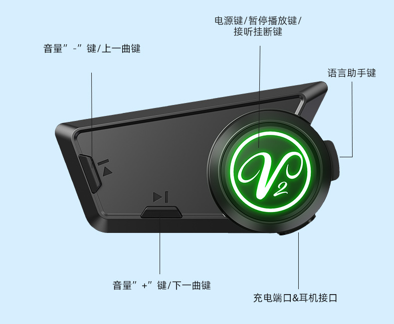 New motorcycle helmet Bluetooth headset, dual-person intercom, waterproof, suitable for team communication, Bluetooth 5.4, long battery life