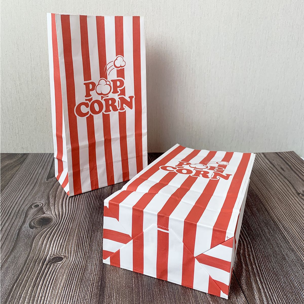 Bolsa de papel kraft desechable a prueba de aceite con fondo cuadrado para palomitas de maíz, bolsa de papel para refrigerios de Amazon, bolsa personalizada.